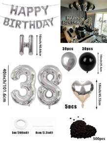 580pcs Black & Silver Balloon Garland Birthday Set, 40" Oversized Foil Number Balloons, Black Rose Petals, Suitable For Men & Women 16th, 18th, 20th, 21st, 25th, 30th, 35th, 45th Birthday Party Decorations