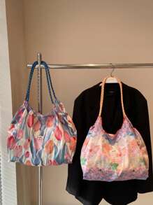 1pc Feng Summer Large-Capacity Shoulder Bag Preference Bag Shopping Bag Fresh Floral Tote Bag Underarm Bag