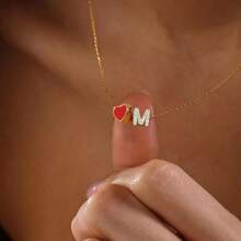 1 件珐琅红色心形首字母珠宝 26 个字母饰物不锈钢十字链项链情人节、妈妈、母亲、母亲节、礼物 - HG9801 - 查看 8