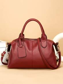 New Vintage PU Leather Women Handbag, Fashion Zipper Shoulder Bag With Detachable Strap, Women Work Travel 2-In-1 Bag, Grey, Black, Green - Burgundy - View 13