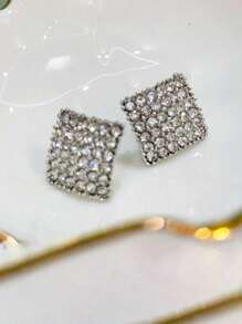 1 par Pendientes negro con diamante de imitación geométrico en forma de diamante simple adecuado para uso diario , regalo festivo - Negro - Ver 18