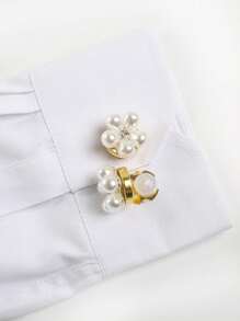 غطاء أزرار مزيف من اللؤلؤ الأنيق 2 قطعة/مجموعة، غطاء أزرار قميص، أزرار قابلة للتثبيت، أغطية أزرار كريستالية عصرية، مناسبة لتزيين البدلات والفساتين الزفاف