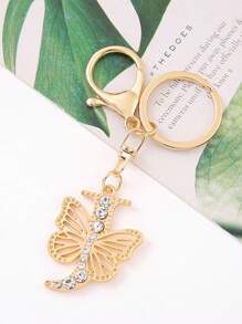 1pc Unisex A-Z Letters Rhinestone Decor Butterfly Style Matching Elegant English Alphabet Keychain - Gold - View 24