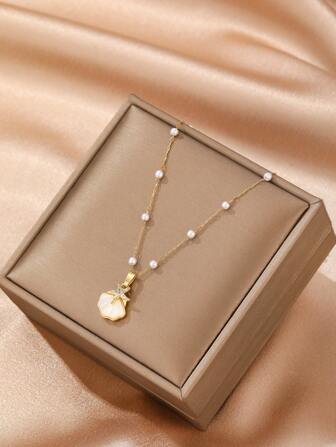 ZIRUISP 1 件女士时尚珍珠链小贝壳水钻海星简约项链（不含礼品盒）