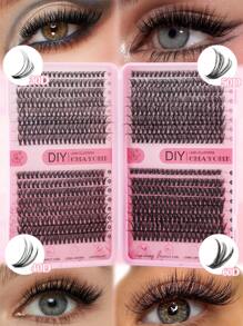 640/160PCS D Curl 8/10/12/14/16/18mm High Capacity False Lashes Book For Beginner, 30D 40D 50D 60D Mixed Style DIY At Home Lightweight And Soft Natural Look Reusable Wispy Lashes Extensions Suitable For Starter, Daily Wear, Party, Music Festival, Cosplay Eye Makeup Beauty