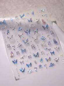 1pc 3D Nail Sticker Butterfly & Sparkle Adhesive Nail Decal, Hollow Rhinestones Design Series