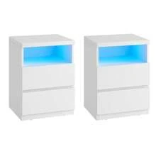 VASAGLE KAILYN Collection - Set Of 2 Nightstands With Adjustable LED Light, Bedside Table With Drawers, Side Tables, For Bedroom, Living Room, Modern Minimalist Style, White - UK Plug(220-240V) - View 8
