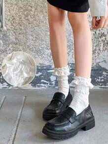 6 pares de calcetines de encaje finos de verano de color liso, calcetines de mujer de media caña simples