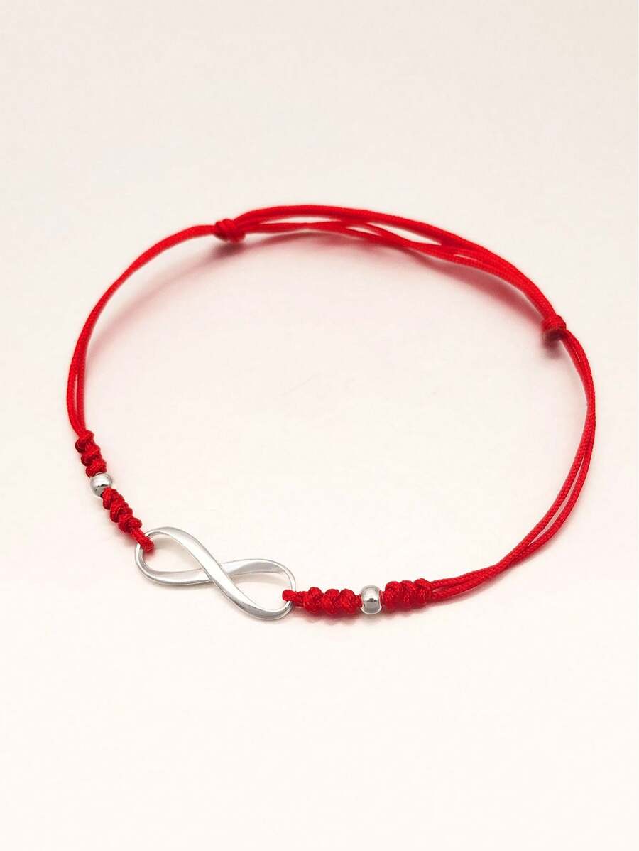 1pc 925 Sterling Silver Minimalist Infinity Symbol Braided Red String Bracelet, Elegant Lucky Gift Suitable For Daily Wear For Women - Silver - View 1