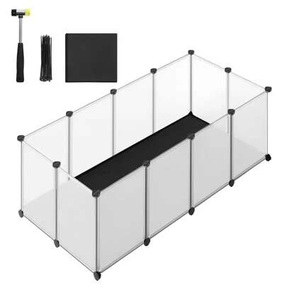 SONGMICS Pet Playpen, With Floor And Removable Oxford Fabric Mat, Small Animal Enclosure, DIY Plastic Cage, Indoor Run For Hamsters, Rabbits, Hedgehogs, Guinea Pigs, 125 X 63 X 42 Cm, White