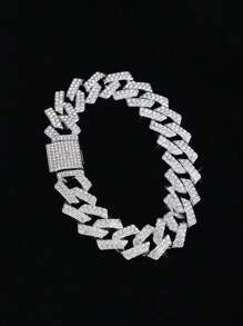 kuuioe 1pc Punk Hip Hop Dopamine Style Full Rhinestone Necklace, Unisex Fashion Y2K Necklace & Bracelet, Multiple Sizes For Daily Wear