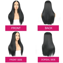 Eulisi 22Inch V Part Wigs Human Hair Straight Brazilian Human Hair Wigs For Women Upgrade U Part Wigs No Sew In NO Glue 150% Density Full Machine Wig Natural Color - Natural Black - View 8
