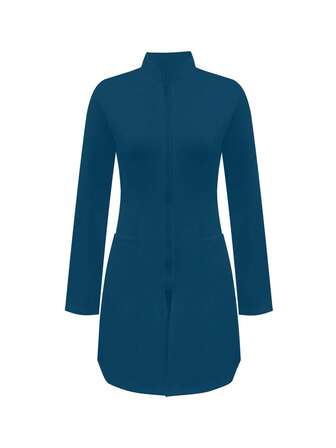 Solid Color Zip-Up Front Pockets Lab Coat