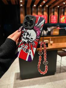 Skeleton1pc 骷髅图案手机壳带串珠挂绳，防震保护套适用于 iPhone 11 12 13 14 15 16 Pro Max 配件