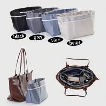 1pc Nylon Tote Bag With Inner Lining Pouch, Multi-Functional Inner Bag For Storing Cosmetics And Essentials, Machine Washable, Cosmetic Storage | Minimalist Design | Smooth Texture - Grey - View 2