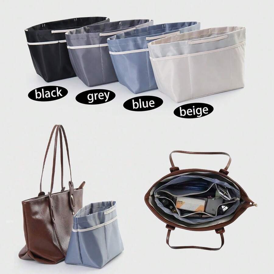 1pc Nylon Tote Bag With Inner Lining Pouch, Multi-Functional Inner Bag For Storing Cosmetics And Essentials, Machine Washable, Cosmetic Storage | Minimalist Design | Smooth Texture