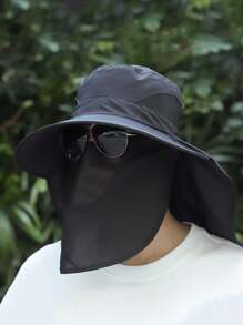 1 pieza Gorro protector de color liso de poliéster desmontable para cara y cuello, sombrero de cubo de verano con ala ancha para hombres