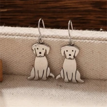 1 对复古波西米亚风格可爱拉布拉多犬吊坠耳环，非常适合日常佩戴和送礼，适合所有季节 - 復古銀色 - 查看 3