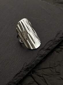 1 件 18k 镀金不锈钢纹理宽带开口戒指，时尚简约设计，适合作为教师节礼物，女士时尚珠宝 - 寬面紋理感戒指 - 查看 8