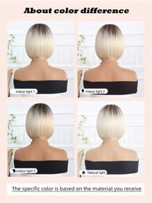 Stylish Women's Wig 10-Inch Gradient White Gold Short Straight Bob Wig With Bangs Stylish Elegant Women's Wig Perfect For Holiday Travel Family Gatherings Everyday Wear