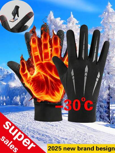 1 Pc, Men's Winter Warm Gloves, Unisex Gloves, Bicycle Gloves, Thick Gloves, Touch Screen Gloves, Snow Gloves, Skiing Gloves