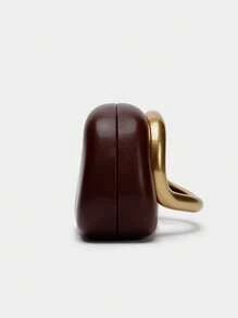 时尚简约金属扣装饰手拿包，晚宴包，欧美复古晚宴包，金属链条，盒状包，适合派对。 - 咖啡棕 - 查看 6