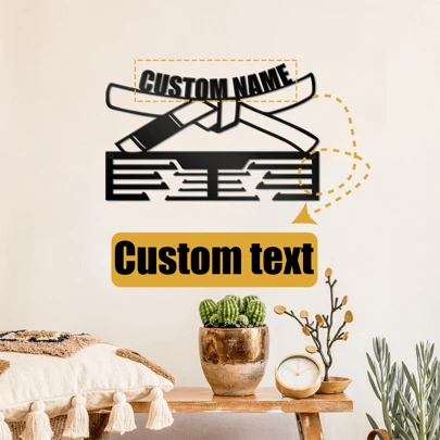 1pc Customizable Jiu-Jitsu Belt & Medal Display Rack - Iron Wall Art With Personalized Name Feature, Requires No Power, Perfect For Home Decor