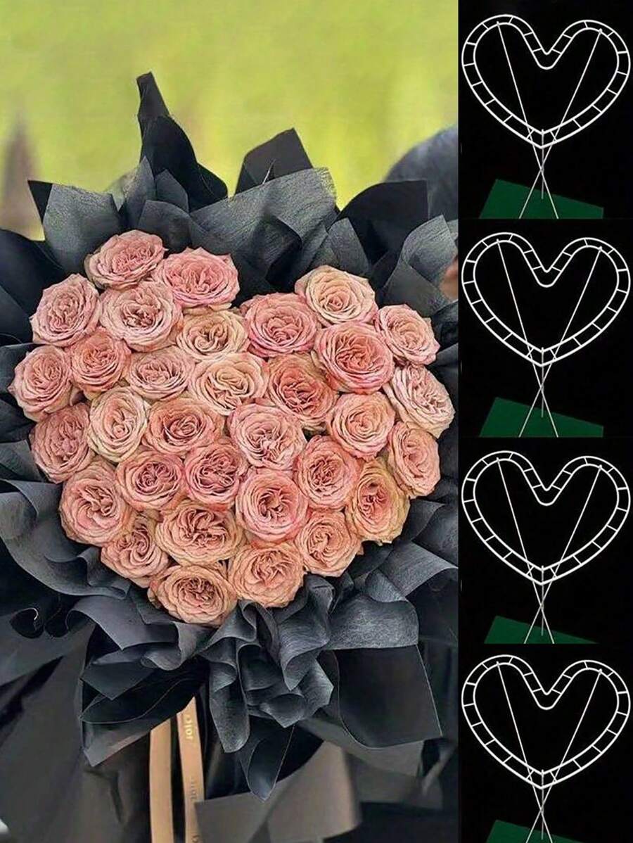 Juego de 24 piezas/8 piezas Soporte con forma de corazón para arreglos florales, herramientas para arreglos de rosas, envoltorio de regalo fácil, decoraciones para fiestas, artículos esenciales para diseño floral, herramienta con forma para arregladores florales para manualidades DIY y accesorios para empaquetar ramos