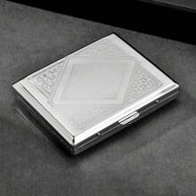 1 pieza Estuche de cigarrillos metálico premium de lujo, contiene 20 cigarrillos, liado a mano de tamaño 8.0, tapa abatible portátil, con relieve doble cara, caja de fumar a prueba de humedad