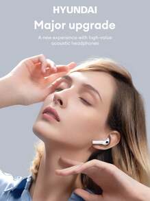 HYUNDAI 现代 HY-T02PRO 极简蓝牙耳机，高清立体声，超长电池寿命，IPX5 防水，低延迟音乐和游戏，麦克风，佩戴舒适，被动降噪，无线耳塞兼容智能手机和平板电脑 - 白色 - 查看 6