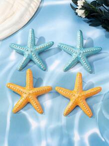 1 对时尚女士金属海星耳环，欧美海滩风格水滴耳环，小众设计耳钉 - 彩色 - 查看 2