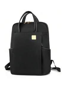 LECEY 女士大容量背包，纯色简约设计，可容纳 13.3 英寸笔记本电脑、休闲手提包、通勤公文包 - 黑色 - 查看 2