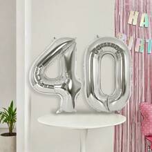 40 英寸银色数字铝箔气球，大尺寸数字气球适用于生日派对、婚礼、周年纪念、新年、圣诞节、情人节装饰和摄影背景