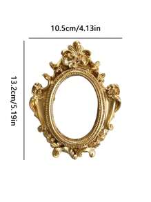 1pc Vintage European Style Metal Resin Photo Frame, Mini Oval Baroque Style Floating Frame For Home Decor, Angel Design, Nordic, Photography Prop Gifts Birthday Graduation
