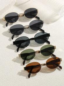 1 Pair Metal Frame Oval Shaped Fashionable Decorative Glasses For Teens, Suitable For Parties & Travel - Multicolor - View 2