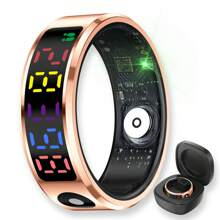 CyberDyer [Smart Fitness Ring] Smart Ring - Conectividade sem fio, aço inoxidável elegante, mais de 100 modos esportivos, rastreador de condicionamento físico e sono, Wave Photo, carregamento USB, bateria de polímero de lítio recarregável, à prova d'água IPX8, para Android e IOS