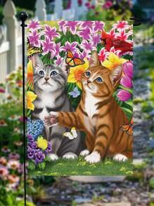1pc Cute & Lively Cat Series Garden Flag, Decoration For Yard, Patio, Outdoor, Spring/Summer