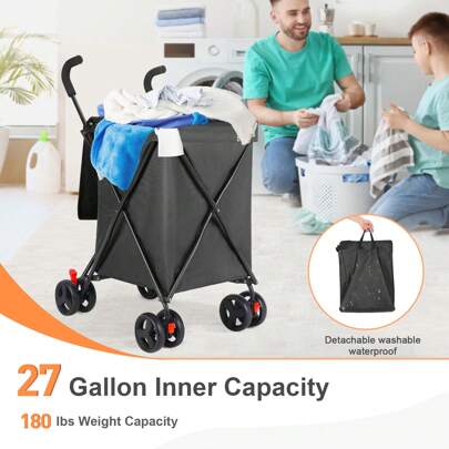 Camping Wagon Cart Foldable Trailer For Outdoor, Lightweight Collapsible Pull Cart With Stair-Climbing Wheels, Portable Picnic Grocery Shopping Trolley For Camping, Home Use, And All-Terrain Travel