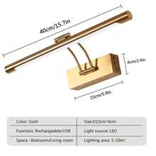 1pc LED Iron Touch Switch Wall Light Battery Powered Rechargeable Type-C 5V 4400mAh Wireless Wall Lamp Modern Black Gold Fixture Inside Remote Control Dimming Sconce For Bedroom Living Room Study Mural Lamp