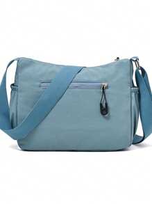 Women's Lightweight Crossbody Bag, Shoulder Bag With Multiple Zipper Pockets, Water Resistant Nylon Fabric, Coin Purse Included - Dusty Blue - View 5