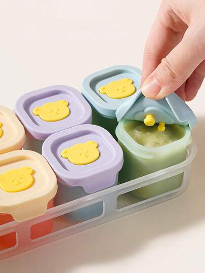 Set da 8 contenitori per alimenti per bambini, stampi in silicone con coperchi per congelare, cuocere al vapore e conservare le pappe, articoli per la cura del bambino