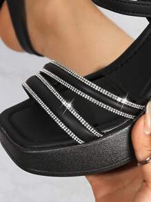 2025 Comfortable Thick-Sole Foldable Fashion Rhinestone Decor High Heel Sandals