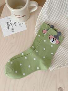 5 Pairs Women's Assorted Color Animal Pattern Mid-Calf Socks, Fashionable Versatile, Soft & Comfortable For Everyday Wear
