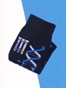 Calcetines de tripulación de moda científica para hombres con impresión de microscopio y ADN genético con inspiración de laboratorio