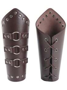 3PCS Medieval Wrist Strap Belt Set Viking Warrior Pirate Armor Artificial Leather Set Role-Playing Accessories - Brown - View 3