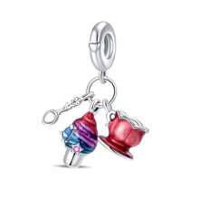 1pc Silver Plated Cake Afternoon Tea Pendant Candy Pendant Poached Egg Pendant French Fries Pendant Donut Pendant Coffee Pendant Suitable For Original 3mm Bracelets And Bangles DIY Beads Suitable For Ladies Birthday Fine Jewelry Gifts