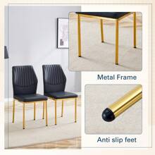 MUUOKY Modern Dining Chairs Set Of 6, Kitchen Modern Metal Chairs With Faux PU Leather Padded Seat High Back And Sturdy Gold Legs, Chairs For Dining Room, Kitchen, Living Room, Living Room, Office,  Bedroom, Kitchen, Apartment, Easy To Clean, Easy To Assembly, Home Decor - Black Chair+gold Leg - 查看 5