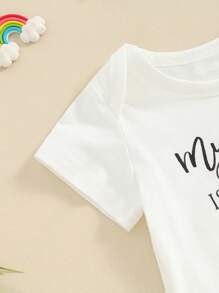 Newborn Baby Girl Auntie Outfits Letter Short Sleeve Romper T-Shirt Tops Tutu Skirt Shorts Set Summer Clothes - White - View 6