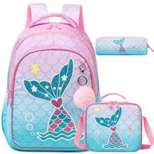 Juego de 3 mochilas con diseño de animales lindos para niñas, mochila escolar para primaria con bolso de almuerzo y estuche de lápices, el mejor regalo para niñas para viajes y actividades al aire libre
