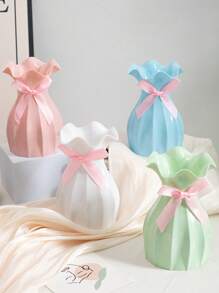 1pc Simple Creative Pineapple Plastic Vase Home Art Placement Vase Living Room Tea Table Desktop Ornament Vase Bow In Random Colors